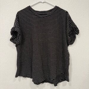24/7 by Maurices Black White Striped Casual T Shirt Top Plus Size 0X